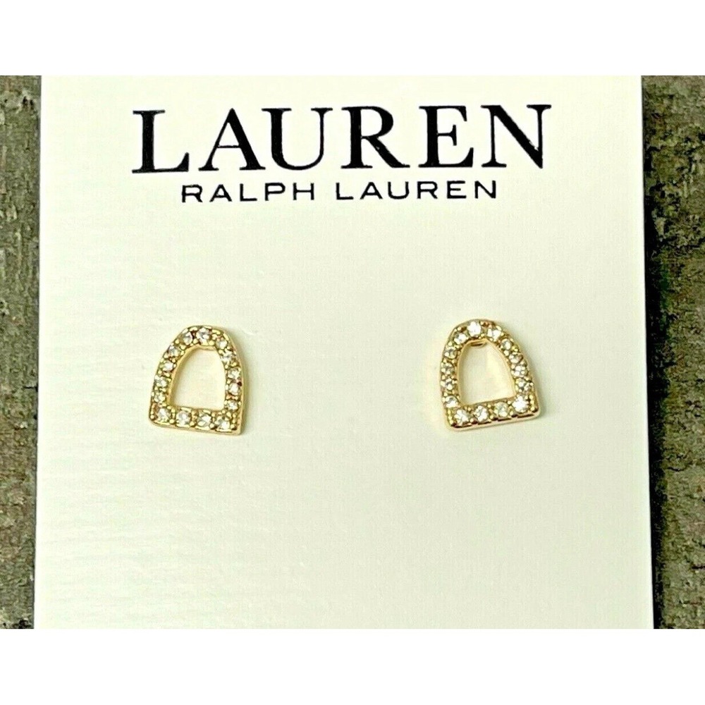NEW Lauren Ralph Lauren Gold tone Pave Stirrup Stud Earrings Post Back Closure